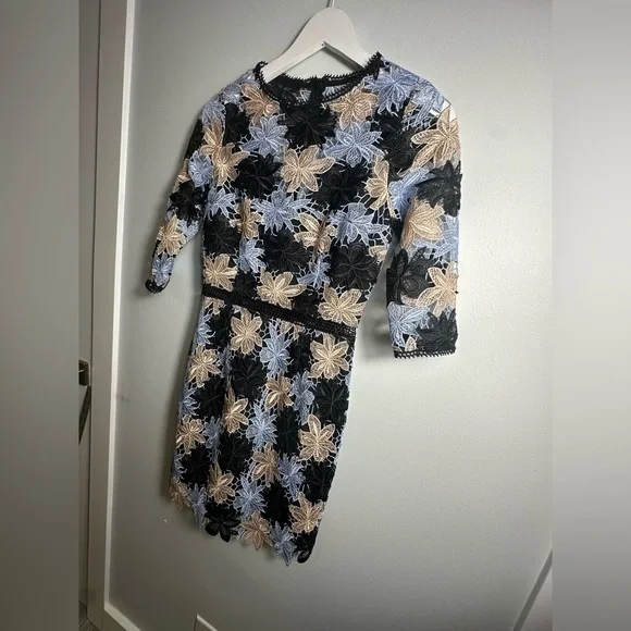 ANTHROPOLOGIE MINUET Women’s Blue and Black Floral Lace Mini Dress - Picture 9 of 15